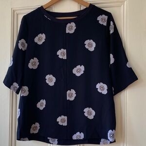 Ann Taylor Navy Shirt With Flower Print   Women's Top